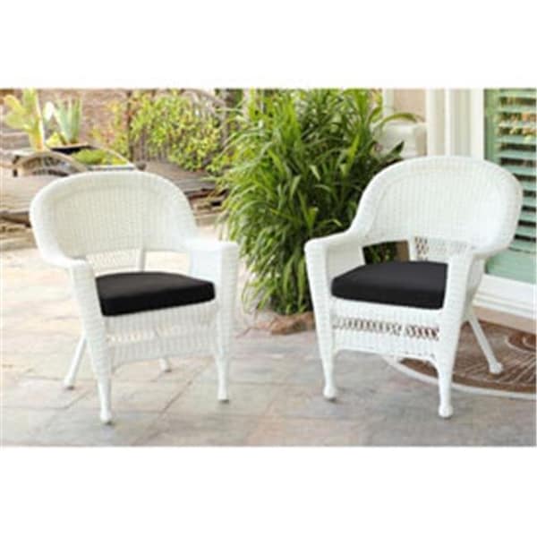 Jeco W00206-C-2-FS017-CS White Wicker Chair with Black Cushion - Set of 2 W00206-C_2-FS017-CS - main